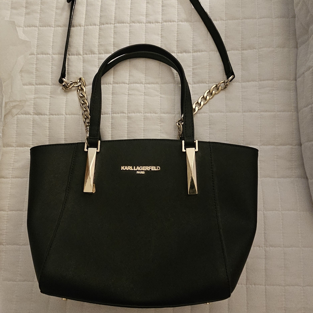 Karl Lagerfeld Small Black Tote w Gold Chain